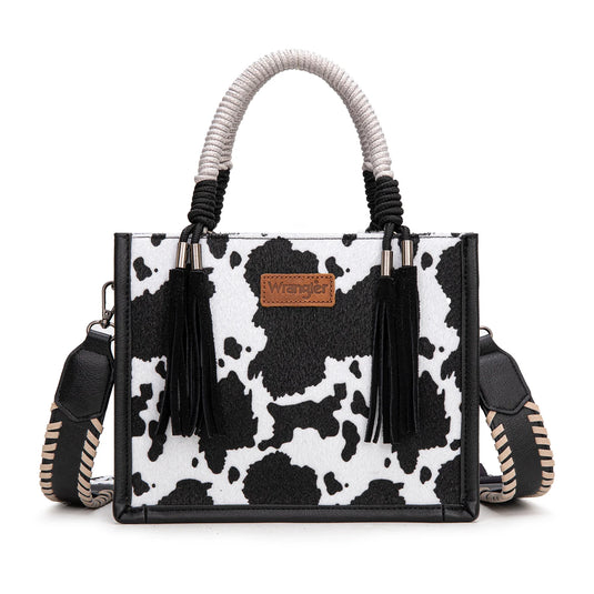 WG386-8120SBK - Wrangler Cow Print Tote/Crossbody - Black