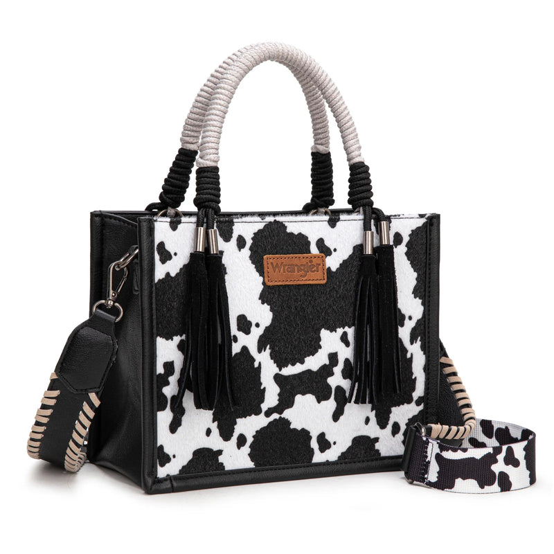 Load image into Gallery viewer, WG386-8120SBK - Wrangler Cow Print Tote/Crossbody - Black
