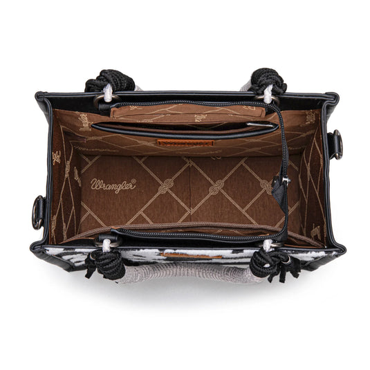 WG386-8120SBK - Wrangler Cow Print Tote/Crossbody - Black