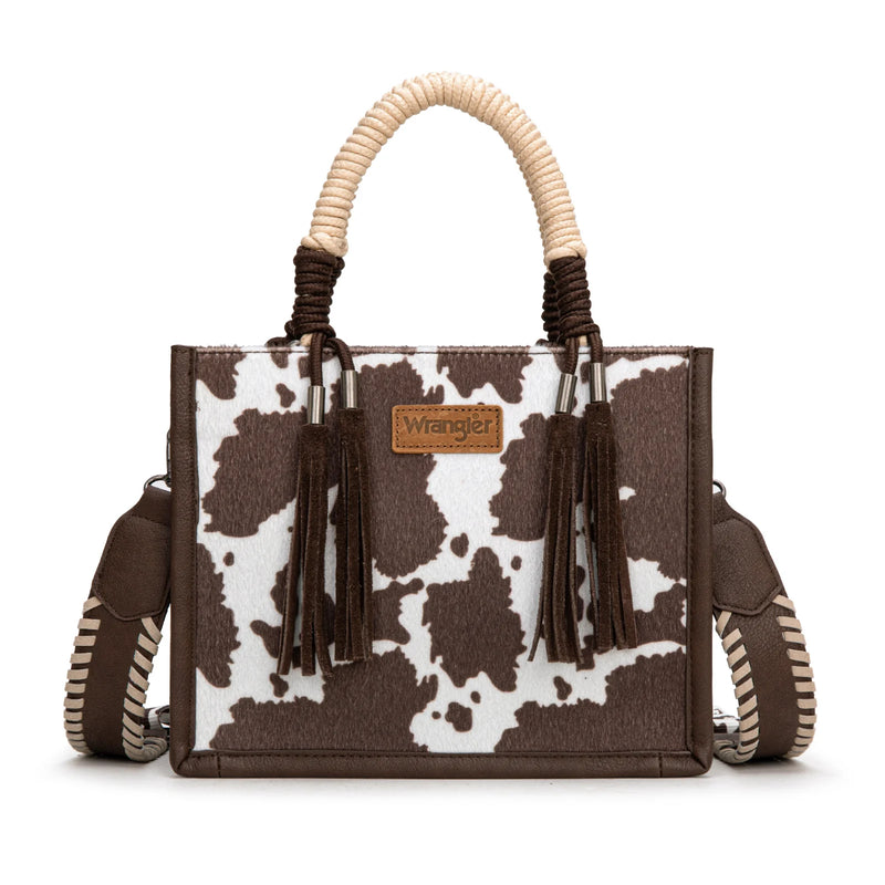 Load image into Gallery viewer, WG386-8120SCF - Wrangler Cow Print Tote/Crossbody - Coffee
