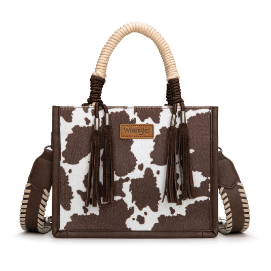WG386-8120SCF - Wrangler Cow Print Tote/Crossbody - Coffee