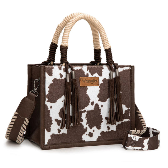 WG386-8120SCF - Wrangler Cow Print Tote/Crossbody - Coffee