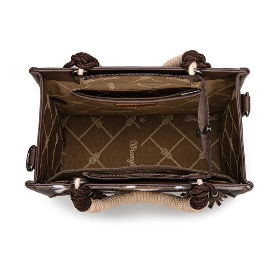 WG386-8120SCF - Wrangler Cow Print Tote/Crossbody - Coffee