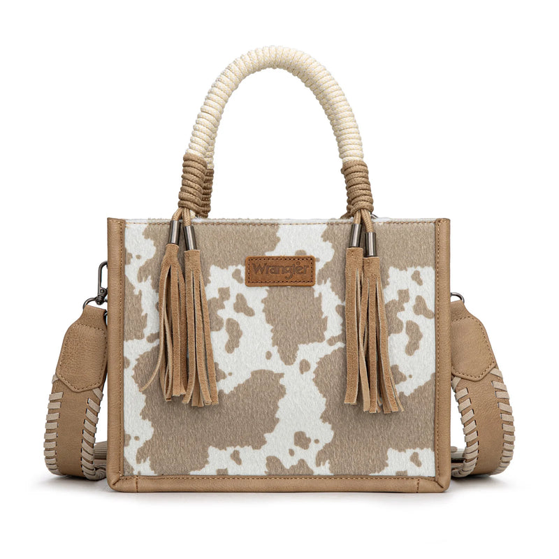 Load image into Gallery viewer, WG386-8120SKH - Wrangler Cow Print Tote/Crossbody - Khaki
