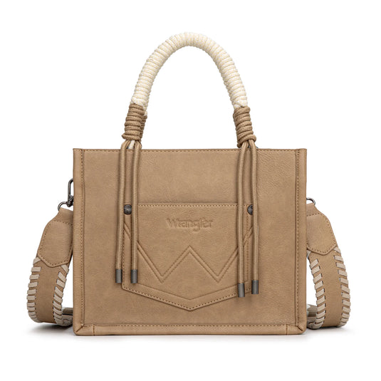 WG386-8120SKH - Wrangler Cow Print Tote/Crossbody - Khaki