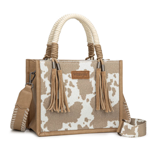 WG386-8120SKH - Wrangler Cow Print Tote/Crossbody - Khaki
