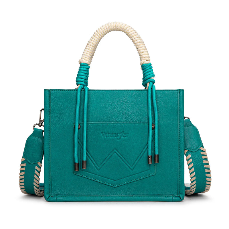 Load image into Gallery viewer, WG386-8120STQ - Wrangler Cow Print Tote/Crossbody - Turquoise
