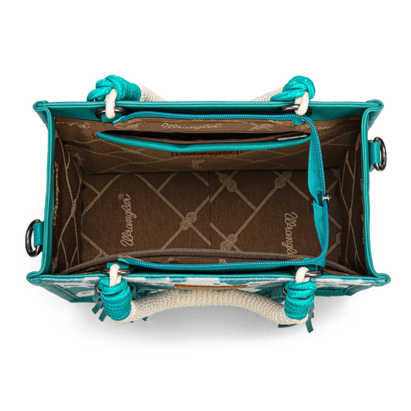 Load image into Gallery viewer, WG386-8120STQ - Wrangler Cow Print Tote/Crossbody - Turquoise
