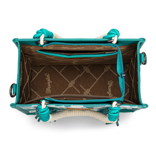 WG386-8120STQ - Wrangler Cow Print Tote/Crossbody - Turquoise