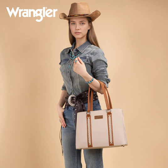 WG387-8119BR-TN - Wrangler Dual Compartment Carry-All Tote - Brown-Tan