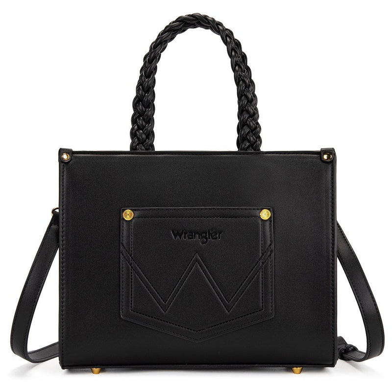 Load image into Gallery viewer, WG438-8120BK - Wrangler Floral Print Braided Tote Bag - Black
