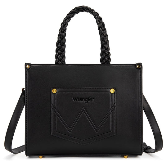 WG438-8120BK - Wrangler Floral Print Braided Tote Bag - Black