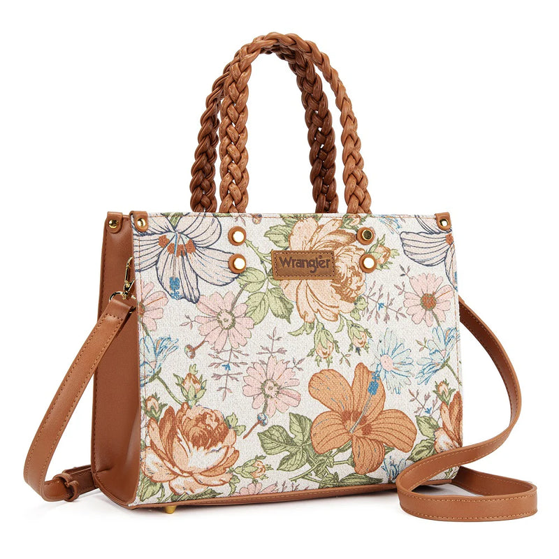 Load image into Gallery viewer, WG438-8120BR - Wrangler Floral Print Braided Tote Bag - Brown
