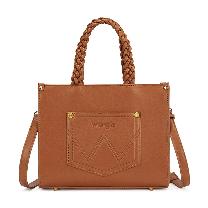 Load image into Gallery viewer, WG438-8120BR - Wrangler Floral Print Braided Tote Bag - Brown
