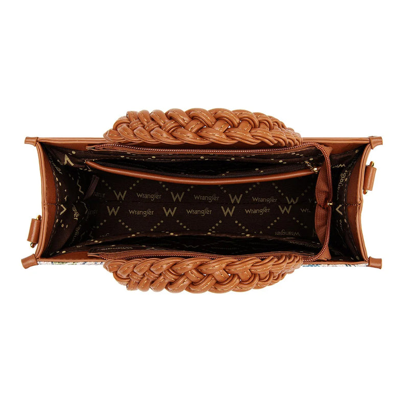 Load image into Gallery viewer, WG438-8120BR - Wrangler Floral Print Braided Tote Bag - Brown
