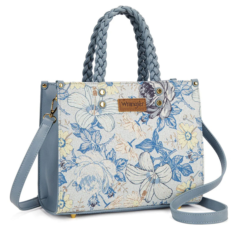 Load image into Gallery viewer, WG438-8120JN - Wrangler Floral Print Braided Tote Bag - Jean
