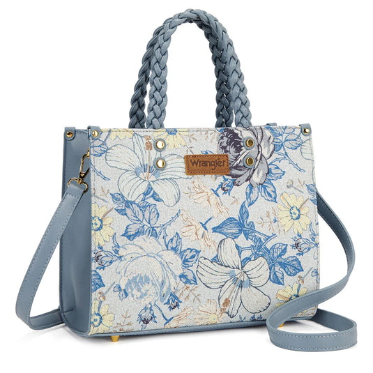 WG438-8120JN - Wrangler Floral Print Braided Tote Bag - Jean