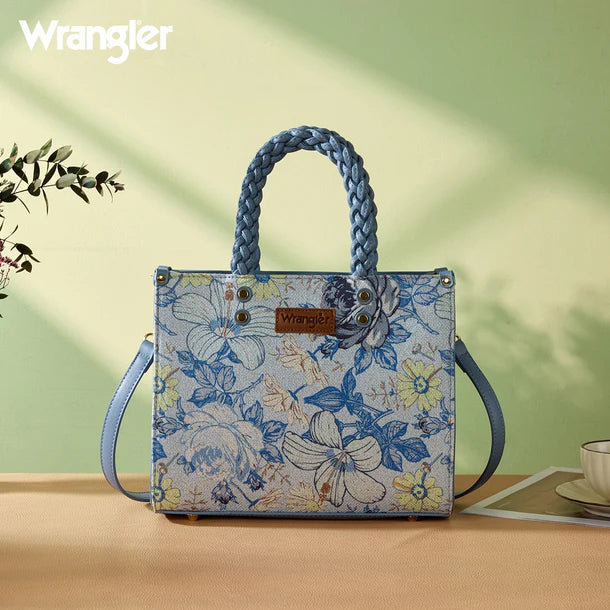 Load image into Gallery viewer, WG438-8120JN - Wrangler Floral Print Braided Tote Bag - Jean
