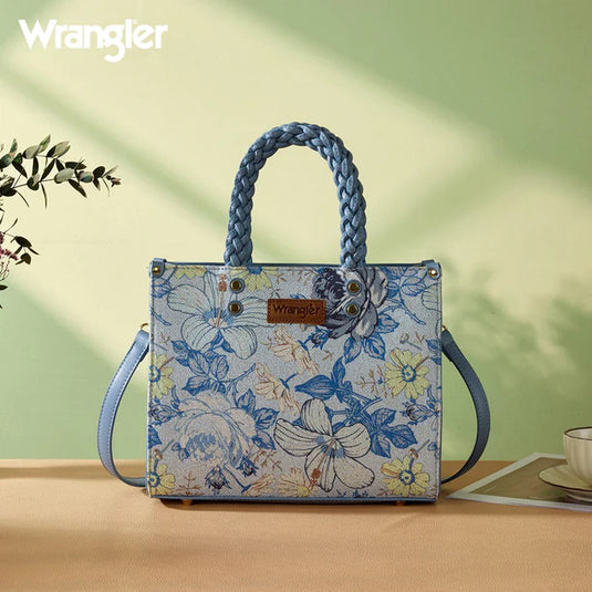 WG438-8120JN - Wrangler Floral Print Braided Tote Bag - Jean