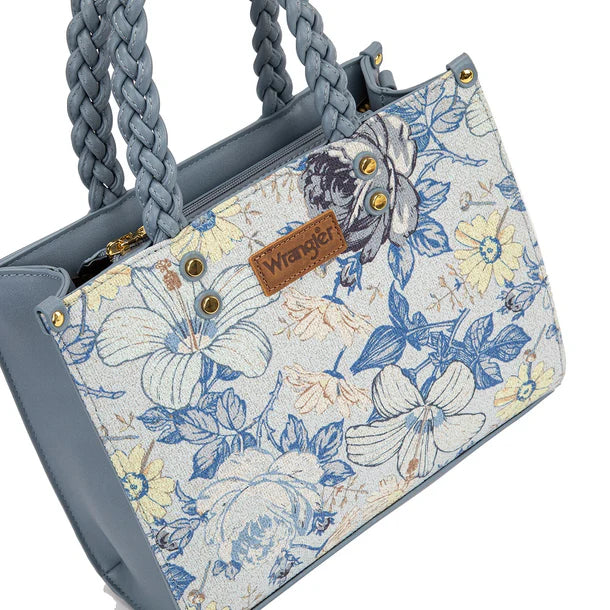 Load image into Gallery viewer, WG438-8120JN - Wrangler Floral Print Braided Tote Bag - Jean
