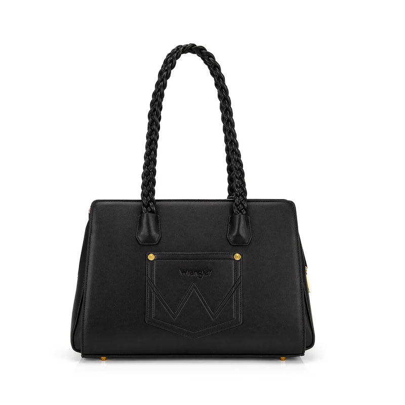 Load image into Gallery viewer, WG438-8130BK - Wrangler Floral Print Braided Satchel Bag - Black
