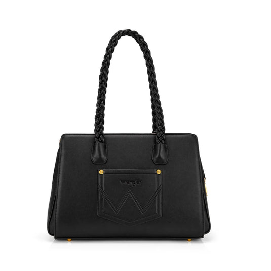 WG438-8130BK - Wrangler Floral Print Braided Satchel Bag - Black