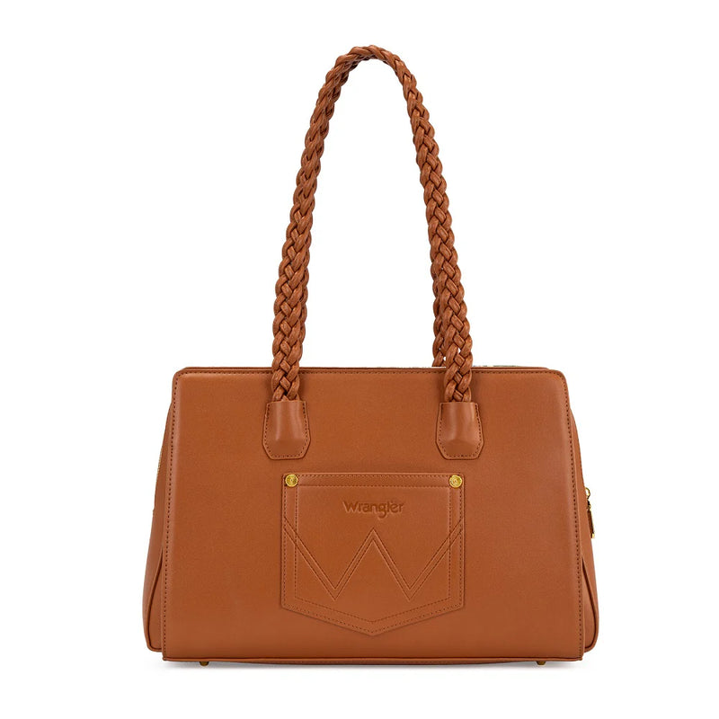 Load image into Gallery viewer, WG438-8130BR - Wrangler Floral Print Braided Satchel Bag - Brown
