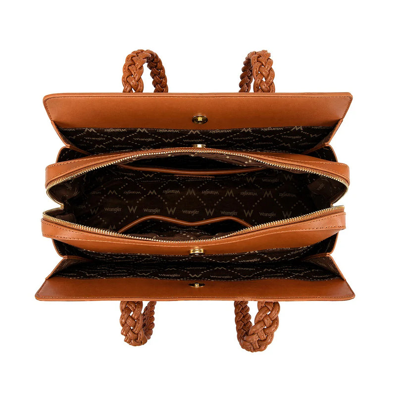 Load image into Gallery viewer, WG438-8130BR - Wrangler Floral Print Braided Satchel Bag - Brown
