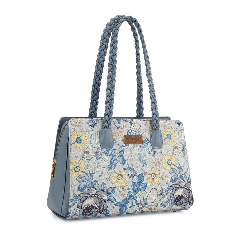 Load image into Gallery viewer, WG438-8130JN - Wrangler Floral Print Braided Satchel Bag - Jean
