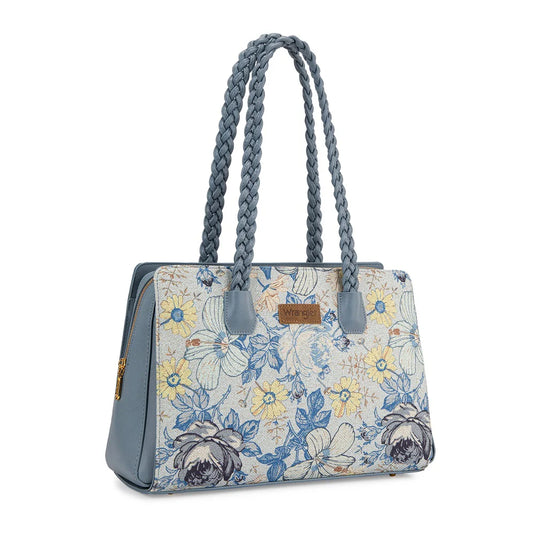 WG438-8130JN - Wrangler Floral Print Braided Satchel Bag - Jean