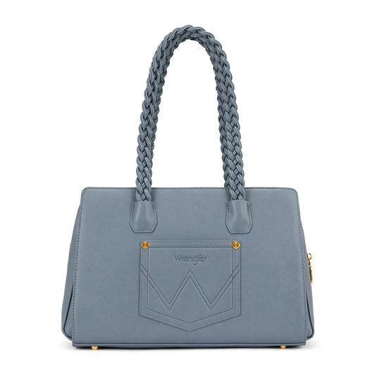 WG438-8130JN - Wrangler Floral Print Braided Satchel Bag - Jean