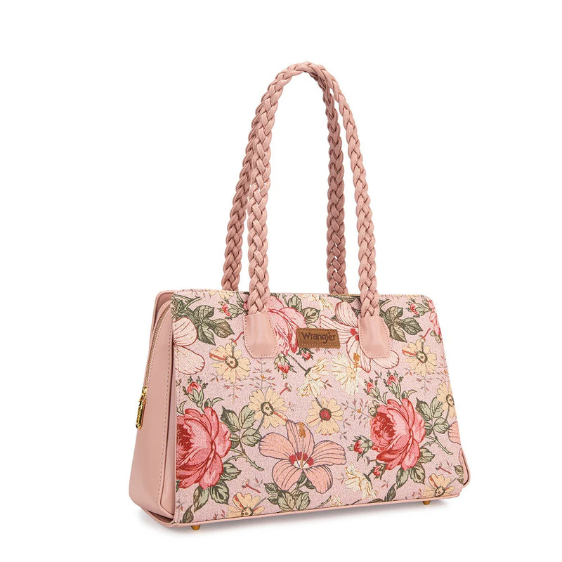 Load image into Gallery viewer, WG438-8130PK - Wrangler Floral Print Braided Satchel Bag - Pink
