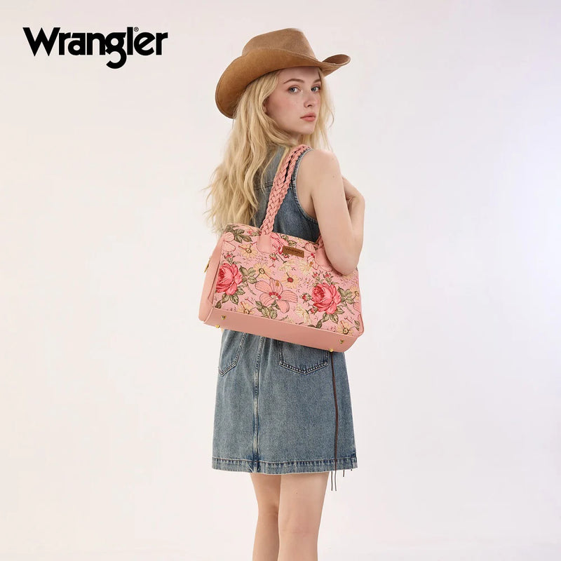 Load image into Gallery viewer, WG438-8130PK - Wrangler Floral Print Braided Satchel Bag - Pink
