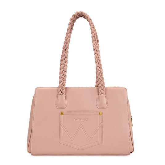 WG438-8130PK - Wrangler Floral Print Braided Satchel Bag - Pink