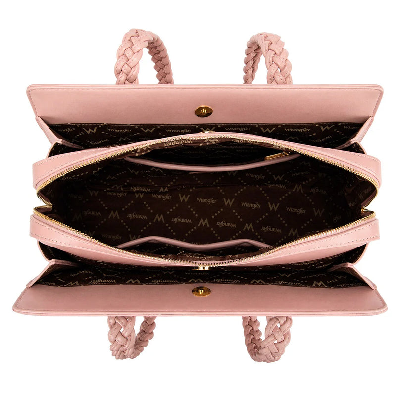 Load image into Gallery viewer, WG438-8130PK - Wrangler Floral Print Braided Satchel Bag - Pink
