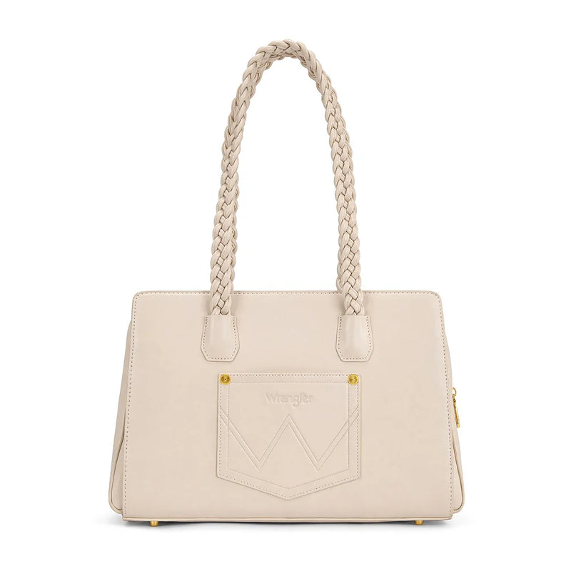 Load image into Gallery viewer, WG438-8130TN - Wrangler Floral Print Braided Satchel Bag - Tan
