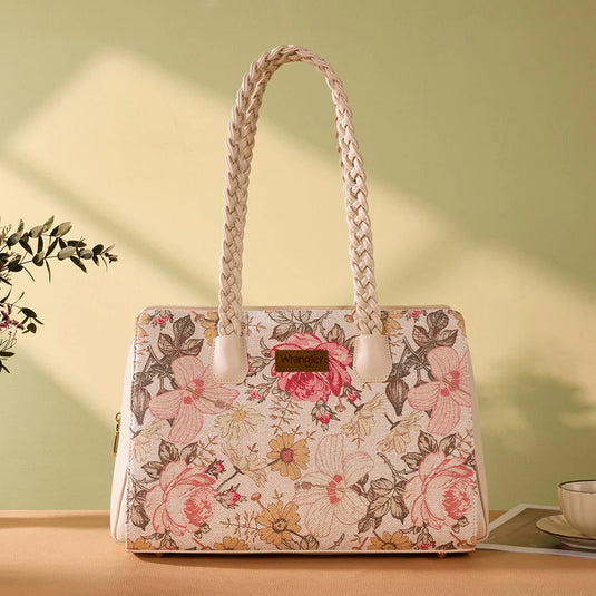 WG438-8130TN - Wrangler Floral Print Braided Satchel Bag - Tan