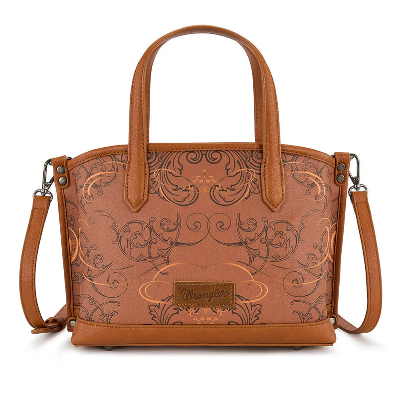 Load image into Gallery viewer, WG443-8015BR - Wrangler Scroll Print Satchel Bag - Brown
