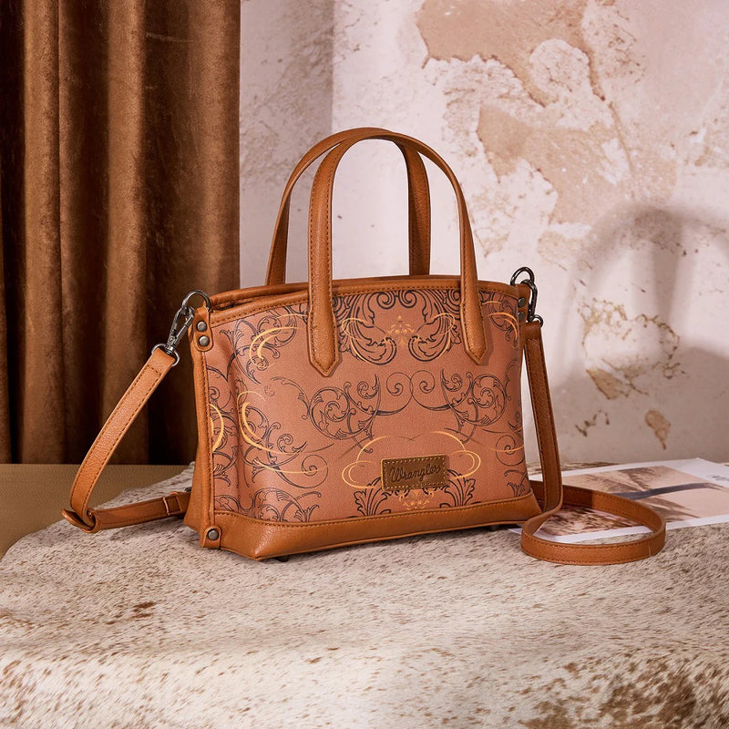 Load image into Gallery viewer, WG443-8015BR - Wrangler Scroll Print Satchel Bag - Brown
