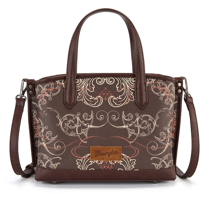 Load image into Gallery viewer, WG443-8015CF - Wrangler Scroll Print Satchel Bag - Coffee
