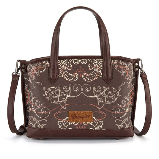 WG443-8015CF - Wrangler Scroll Print Satchel Bag - Coffee
