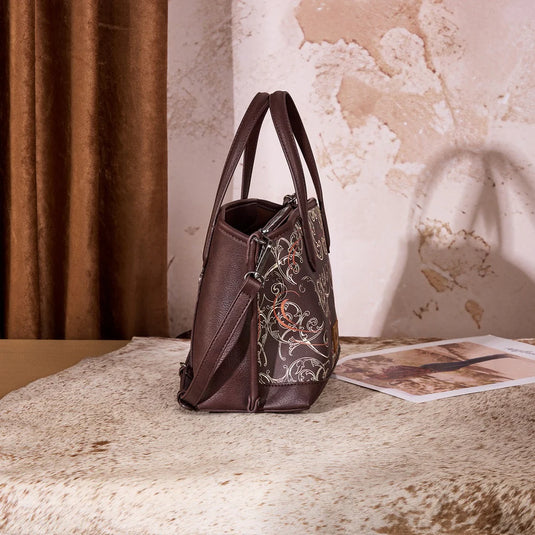 WG443-8015CF - Wrangler Scroll Print Satchel Bag - Coffee