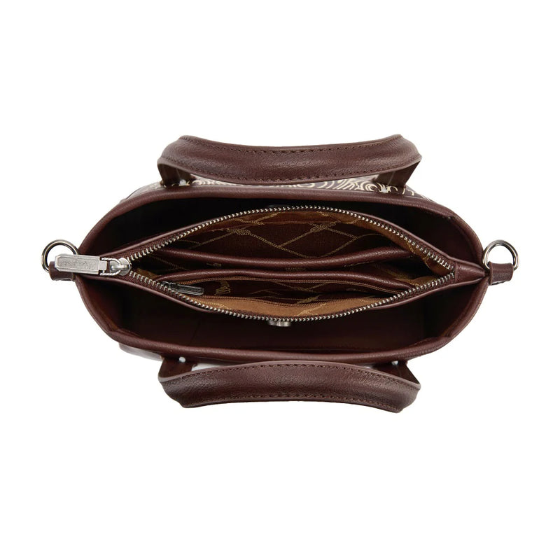 Load image into Gallery viewer, WG443-8015CF - Wrangler Scroll Print Satchel Bag - Coffee
