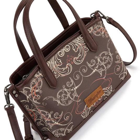 WG443-8015CF - Wrangler Scroll Print Satchel Bag - Coffee