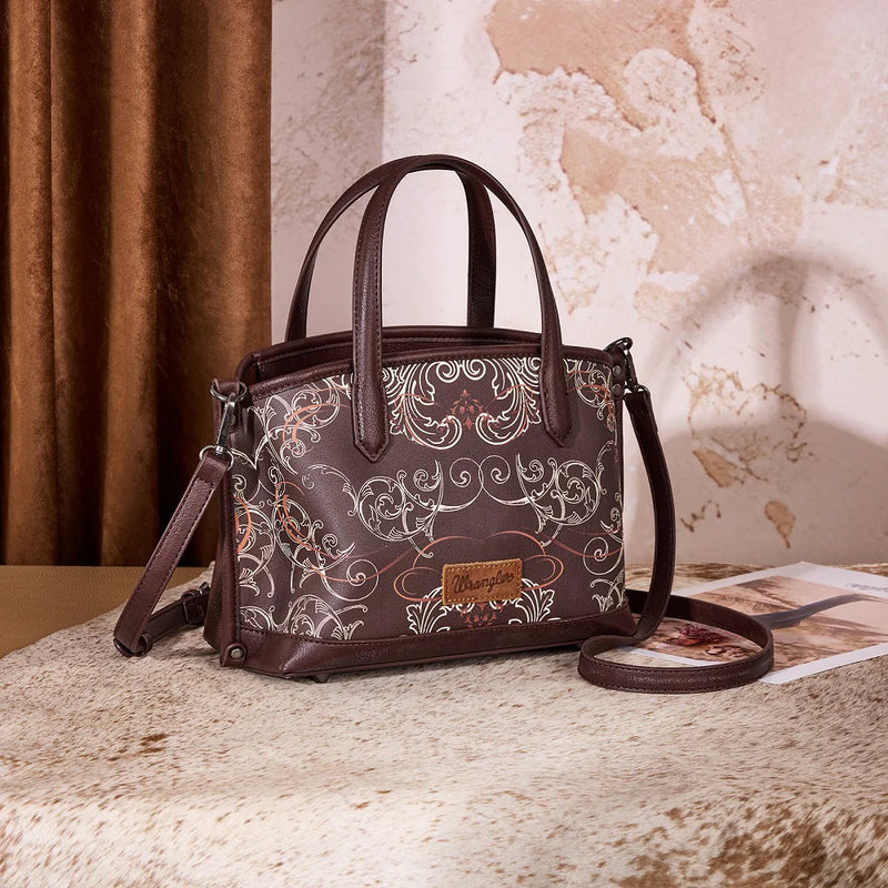 Load image into Gallery viewer, WG443-8015CF - Wrangler Scroll Print Satchel Bag - Coffee
