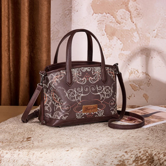 WG443-8015CF - Wrangler Scroll Print Satchel Bag - Coffee