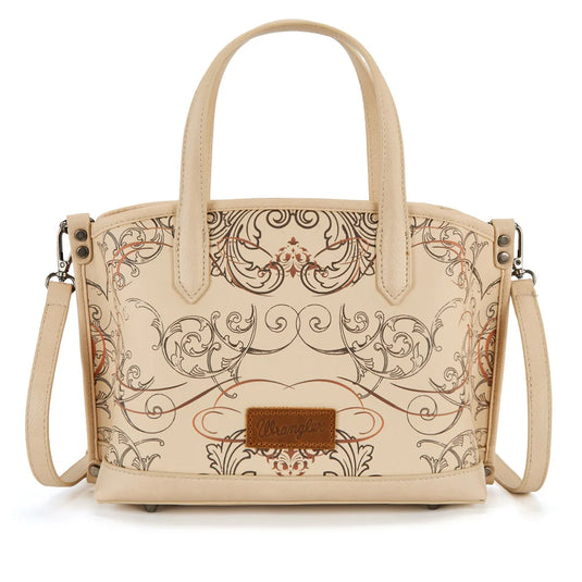 WG443-8015TN - Wrangler Scroll Print Satchel Bag - Tan