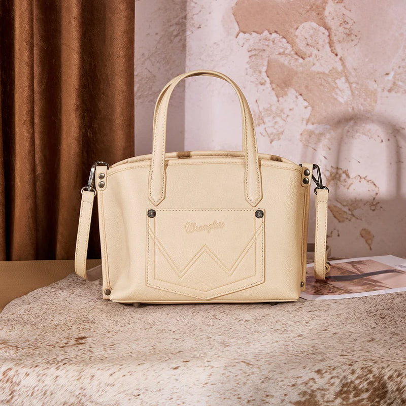 Load image into Gallery viewer, WG443-8015TN - Wrangler Scroll Print Satchel Bag - Tan
