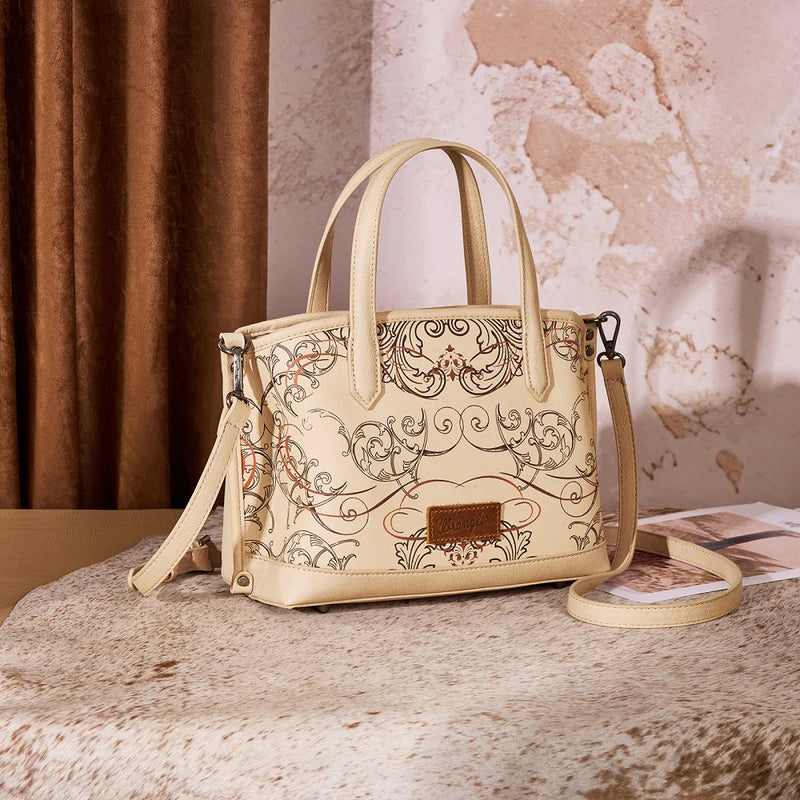 Load image into Gallery viewer, WG443-8015TN - Wrangler Scroll Print Satchel Bag - Tan

