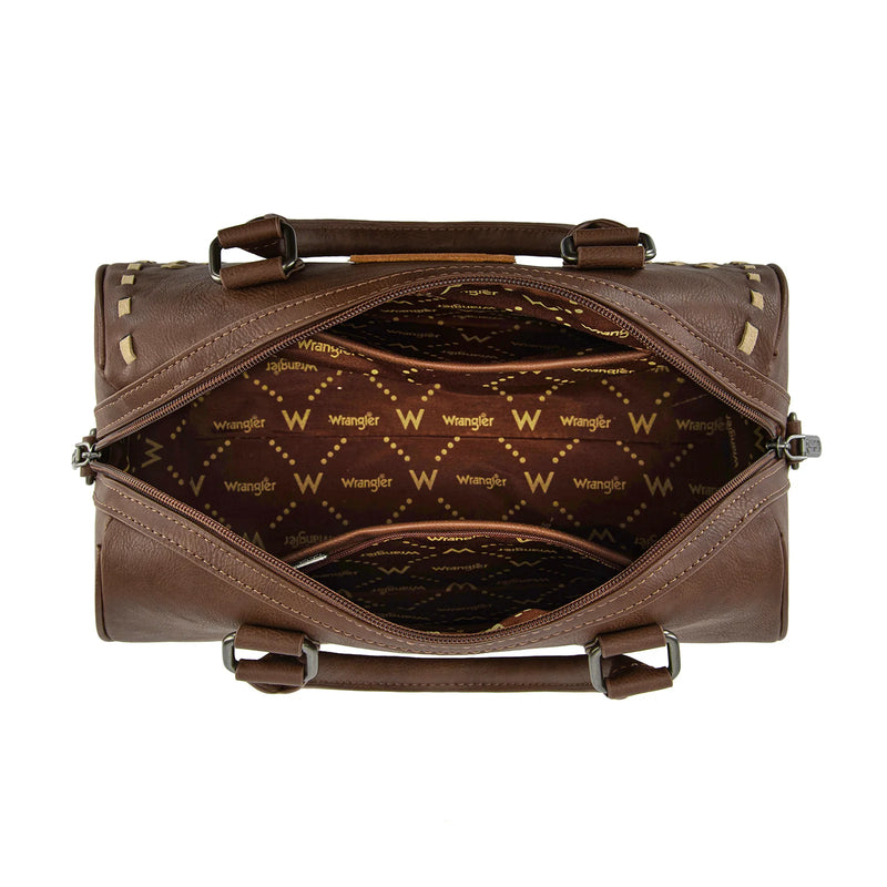 Load image into Gallery viewer, WG449-5112CF - Wrangler Stitch Detail Classic Barrel Satchel/Crossbody -Coffee
